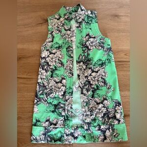Farm Rio Green Floral Open Front Sleeveless Cardigan Blouse Size P Small